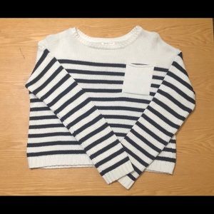 White Navy Blue Striped Sweater